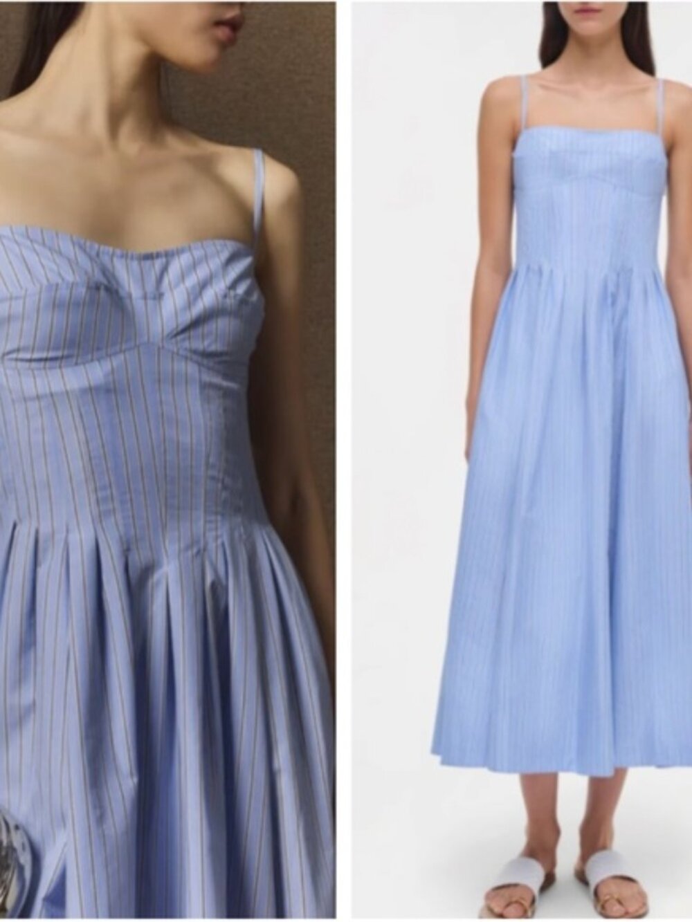 BEST SIMKHAI Kittiya Midi Dress Harbor Blue Stripe Vacation Summer Causal Cotton